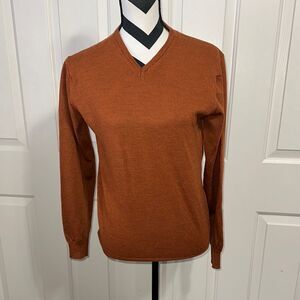 BURTON OF LONDON Burnt Orange Merino Wool V Neck Sweater